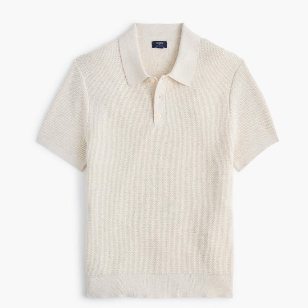 J.Crew Mens Textured Cotton Sweater Polo Shirt Beige CT457 NA6031 Size M